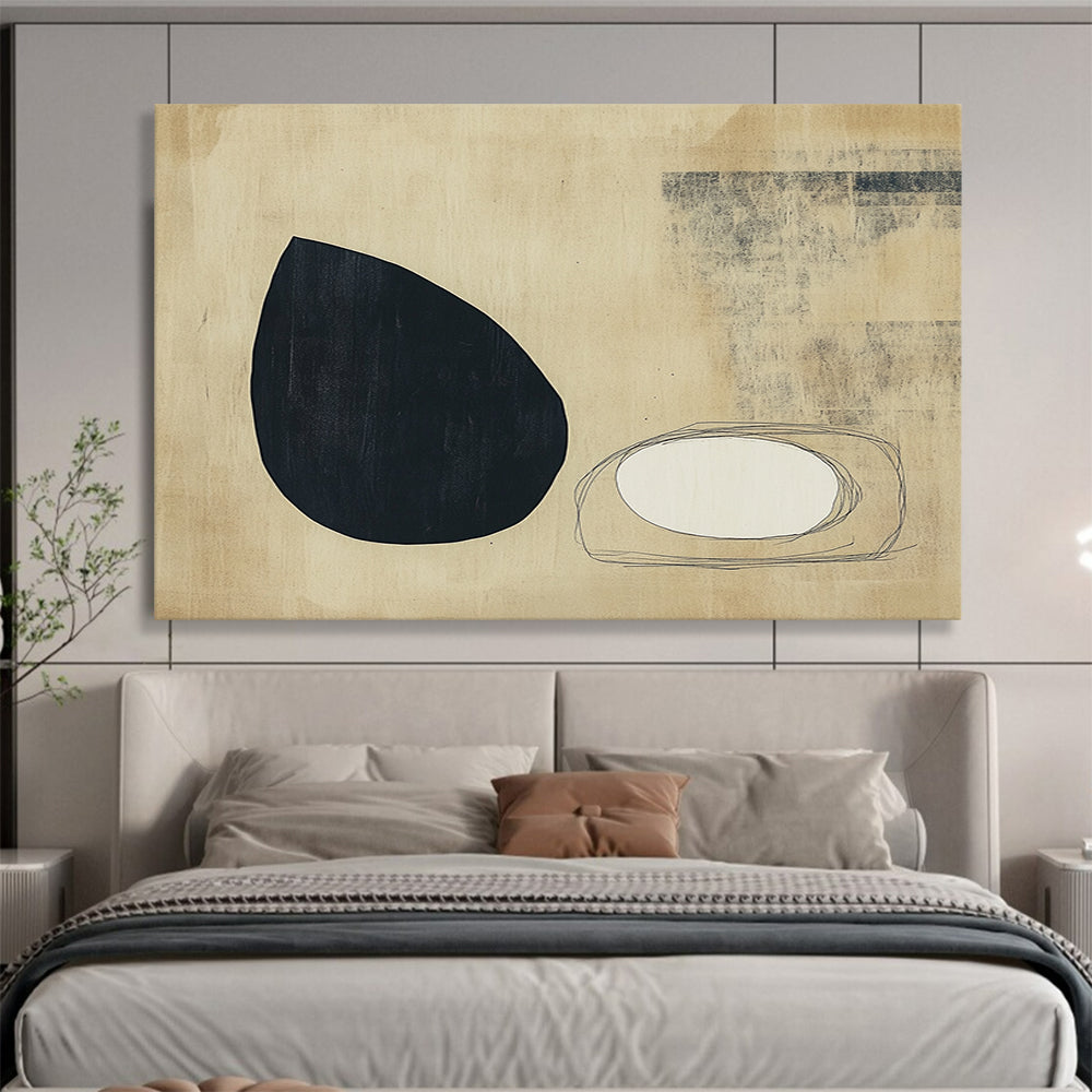 “Minimalist Shapes” - Black, White, Beige, Minimalist Abstract Painting On Canvas HB0709
