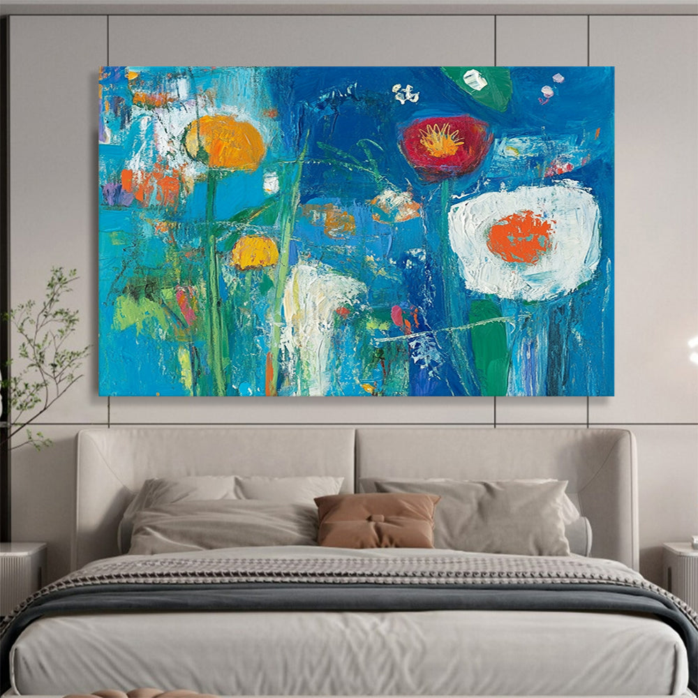 “Blue Floral Abstract” - Blue, Colorful Flowers, Abstract Garden HB1140