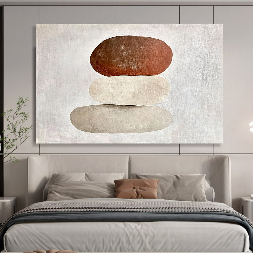 “Stacked Stones in Earth Tones” - Brown, beige, gray stones, Minimalist Still - Life Painting On Canvas HB0606