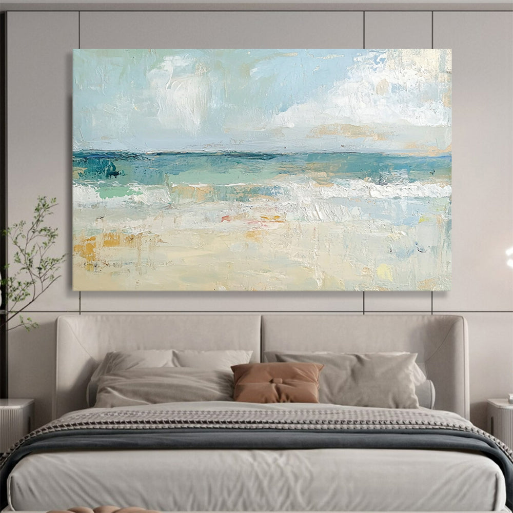 “Pastel Beach Serenity” - Light Blues, Creams, Soft Golds, Calm Beach - Impressionist Oil Painting HB1565