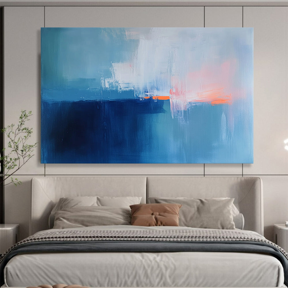 “Soft Blue - Orange Horizons” - Blue, Orange, White, Abstract Seascapes - Color - Field Acrylic Painting HB1520