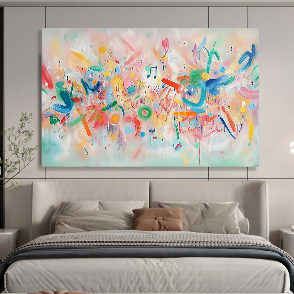 “Melodic Color Burst” - Pastel pinks, musical notes, Abstract Music - Inspired Painting On Canvas HB0571