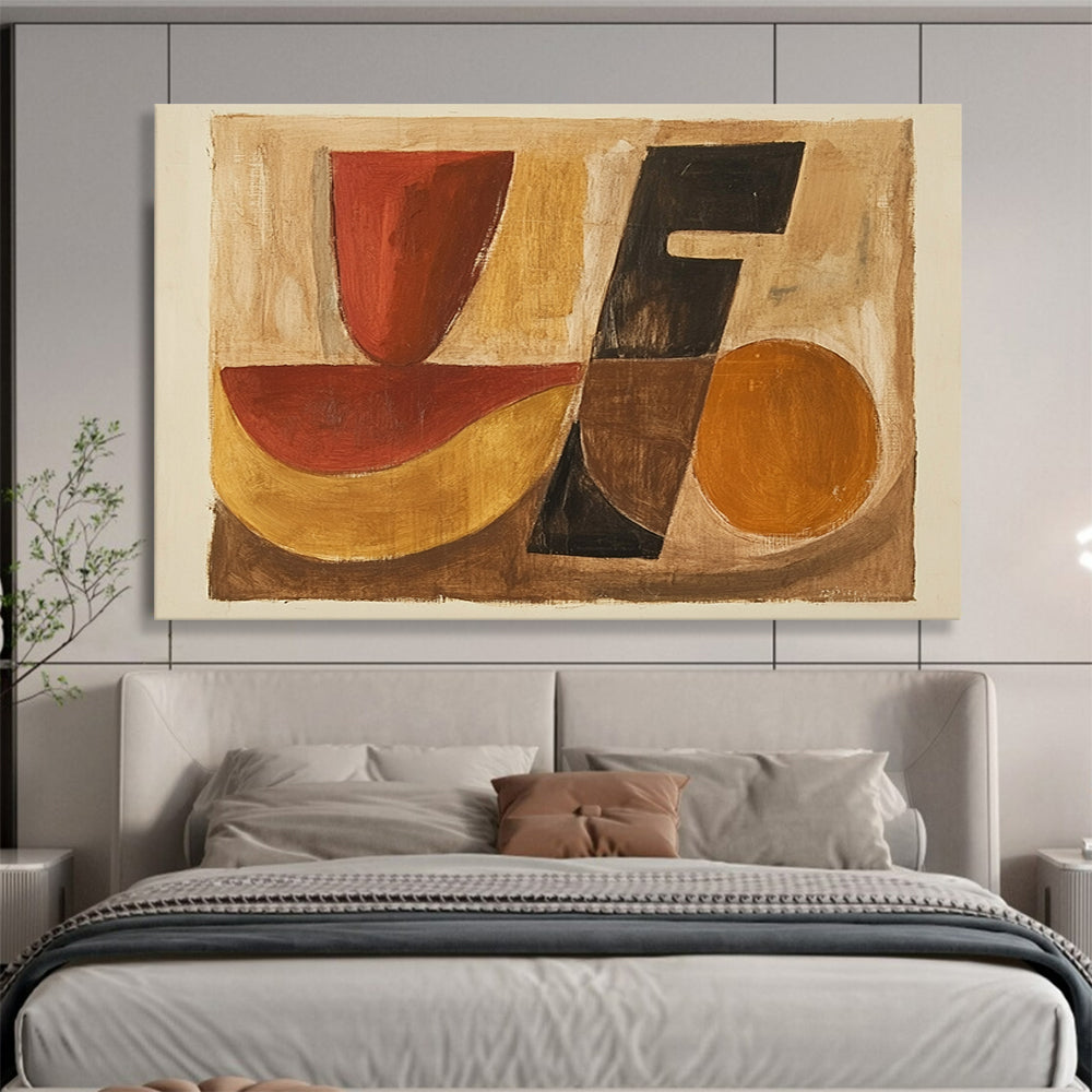 “Geometric Shapes in Earth Tones” - Red, black, yellow, brown, Abstract Geometric Painting HB0631