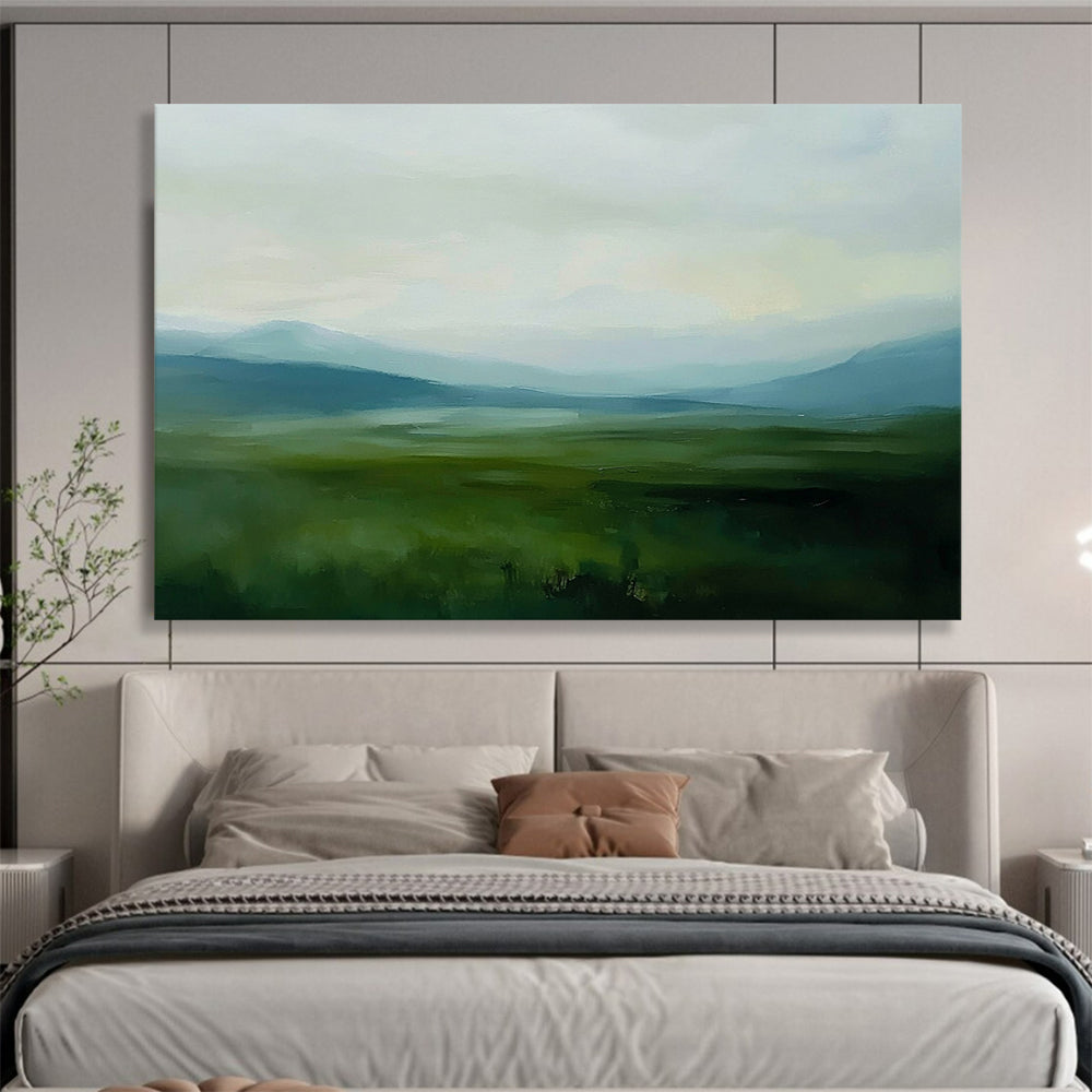 “Misty Green Valley” - Greens, Blues, Greys, Valley Landscape - Impressionist Oil Painting HB1576