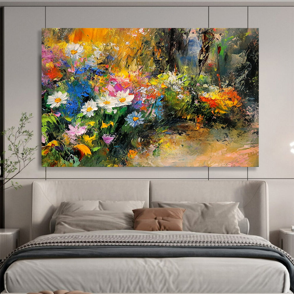 “Colorful Wildflower Garden” - Yellows, Whites, Blues, Pinks, Flower Field - Impressionist Oil Painting HB1567