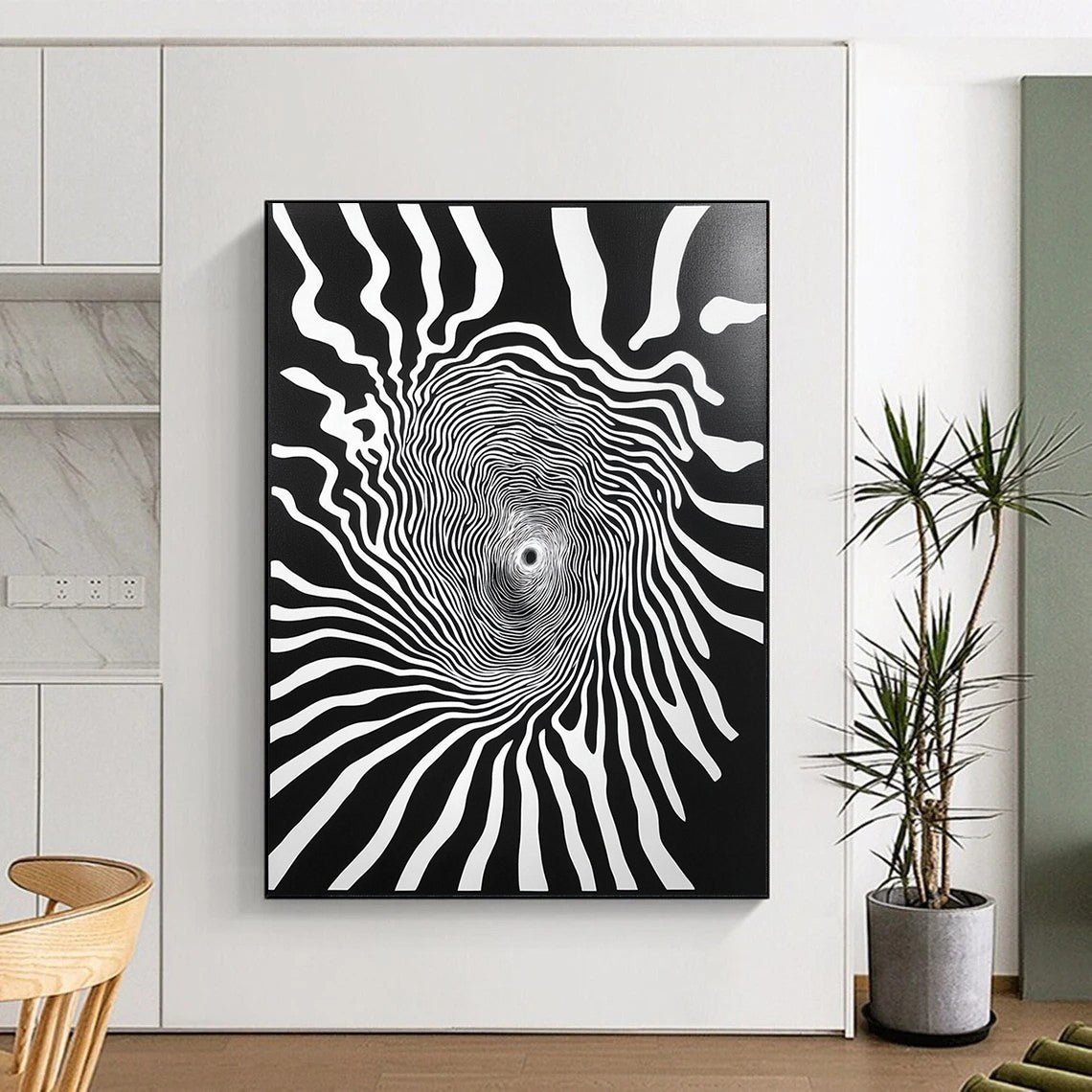 Black and White Spiral Lines "Infinite Spin" Painting On Canvas HB269