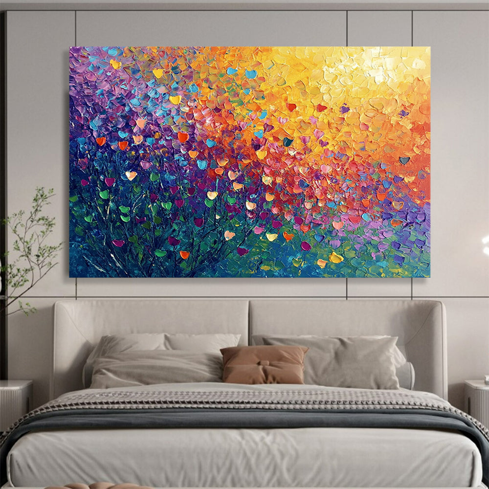 “Colorful Heart - Shaped Flowers” - Colorful Palette, Heart - Shaped Flowers, Landscape Painting On Canvas HB0855