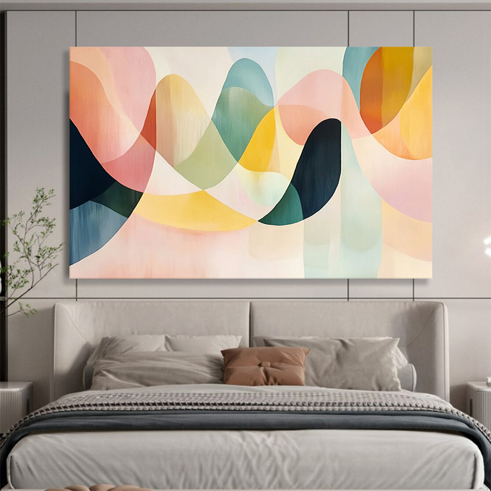 “Colorful Wavy Shapes” - Pastel pink, green, yellow, Abstract Geometric Painting HB0629