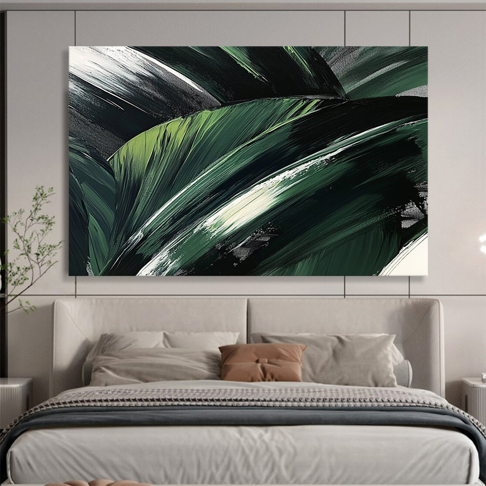 “Textured Green Leaf Layers” - Dark Green, Light Green, White, Abstract Leaf - like Textures - Acrylic Painting HB1632