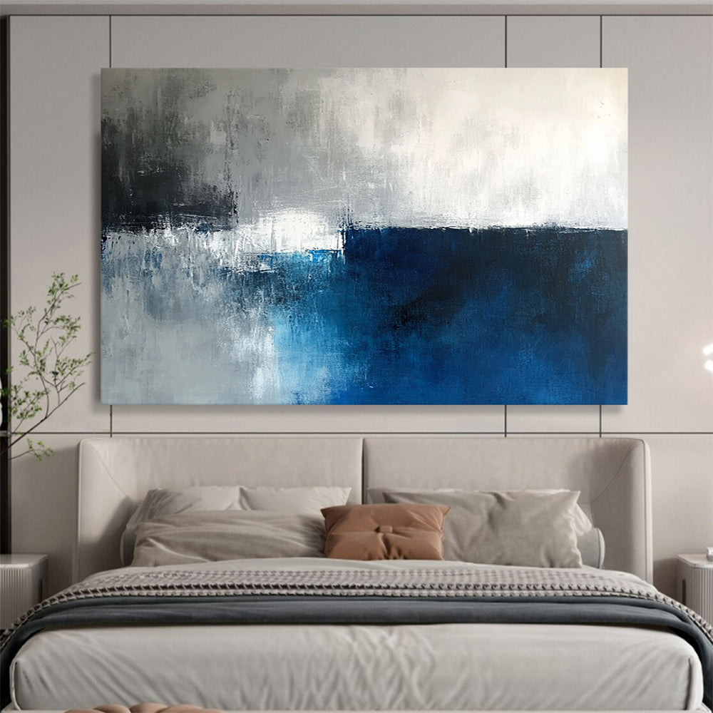 “Gray - Blue Abstract Horizon” - Gray, Blue, White, Horizon Line Painting On Canvas HB0839