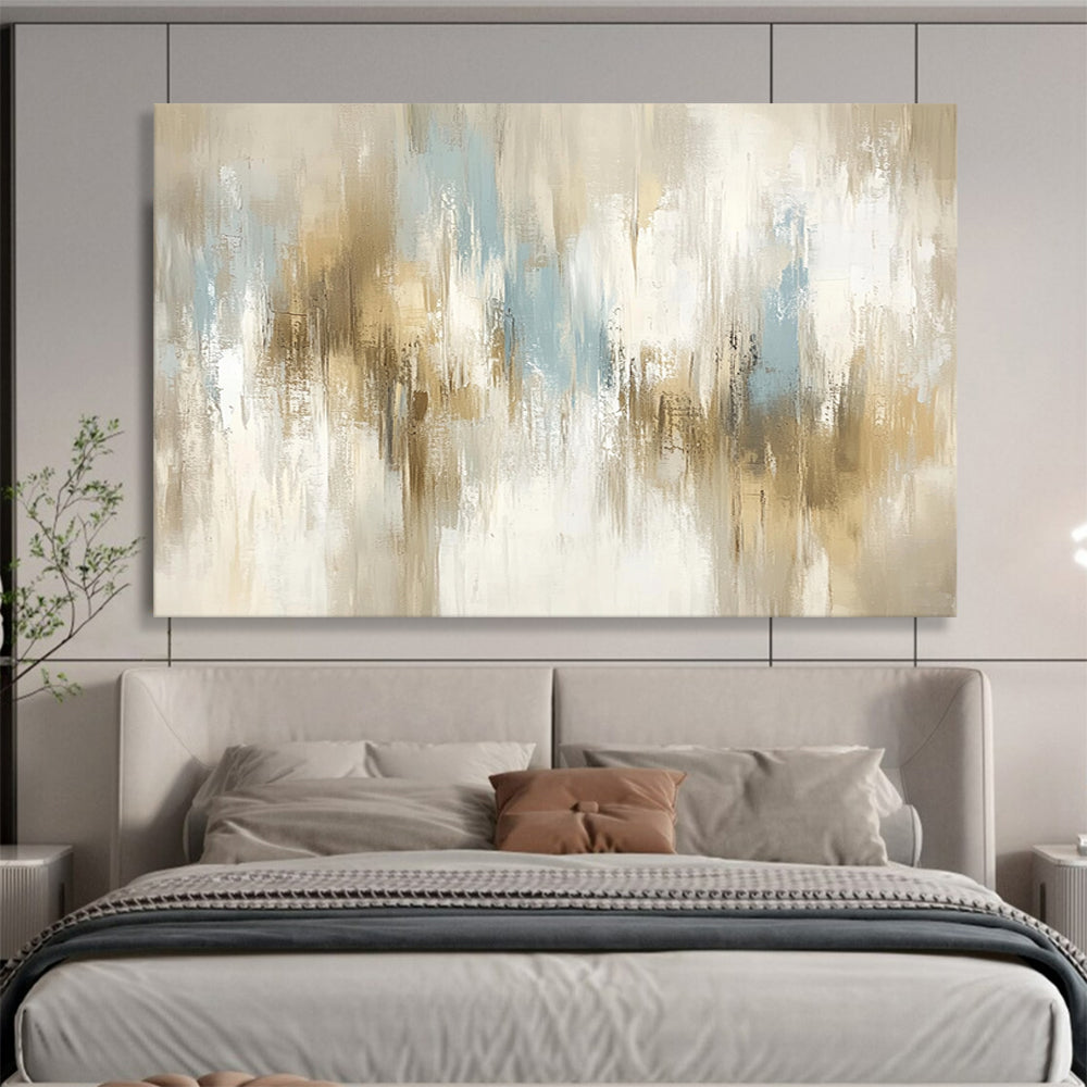 “Soft Neutral Abstract Strokes” - Beige, Gray, Blue, Subtle Abstract Brushstrokes Painting On Canvas HB0967