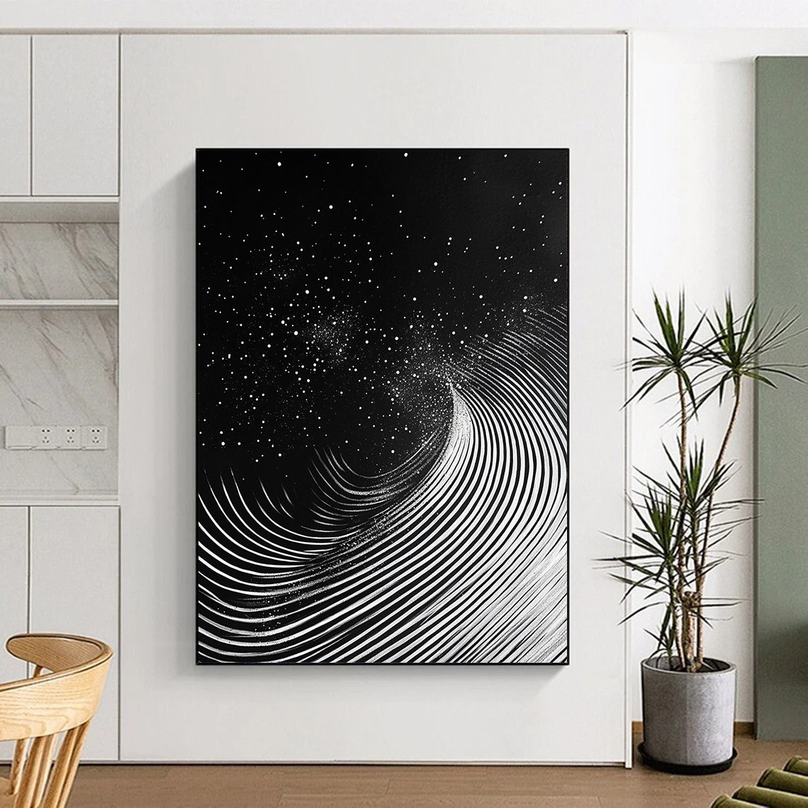 Black & White Swirling Lines & Dots - “Celestial Ink Vortex” Painting On Canvas HB227
