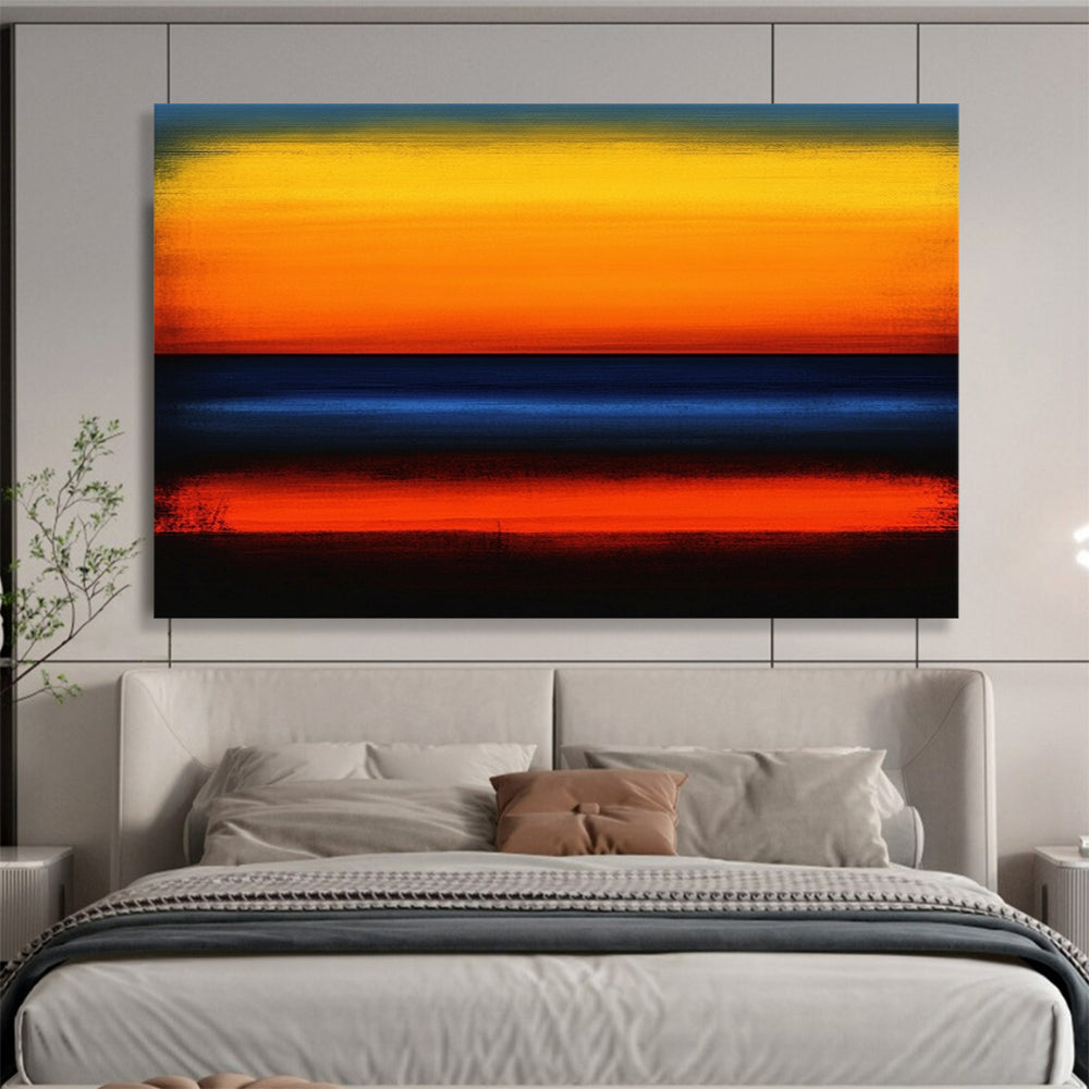 Sunset Stripes in Orange, Yellow & Blue - Color - Field Landscape Painting On Canvas HB0473