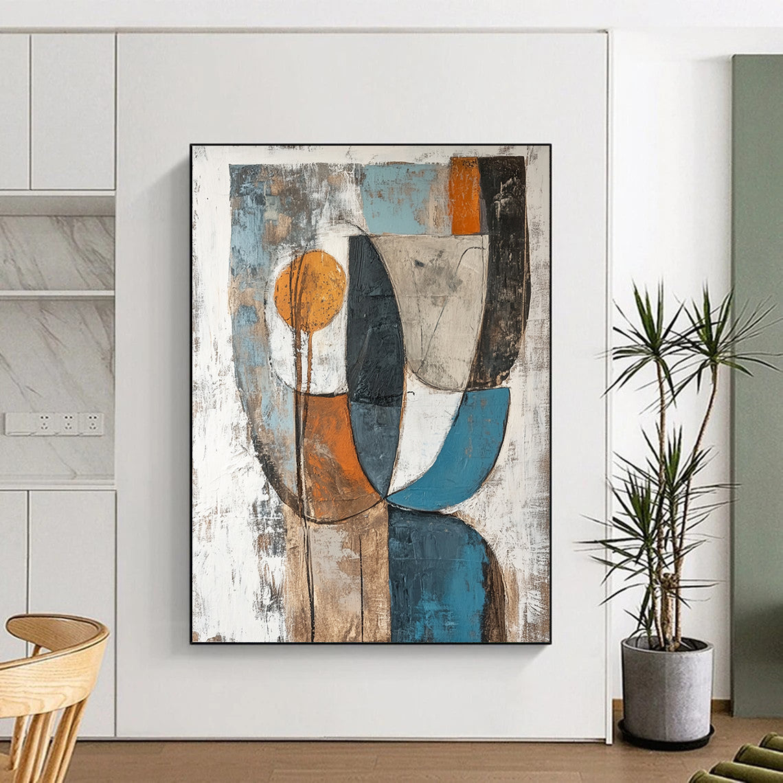 Gray, Blue, Orange, Brown and White Abstract Shapes "Nature's Abstraction" Painting On Canvas HB357