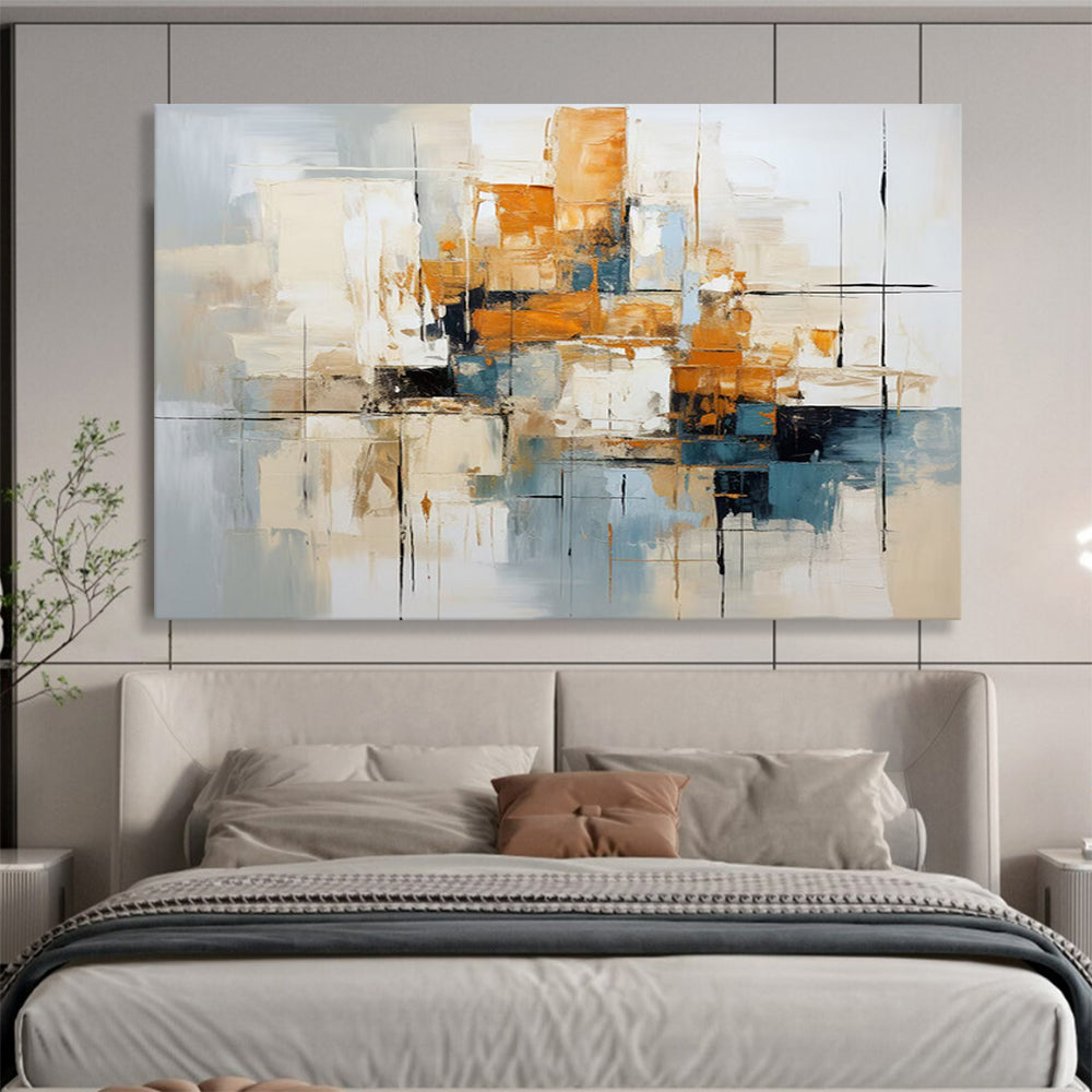 Grey - Orange - Blue Abstract Cityscape - Sophisticated Office Decor DLZ006