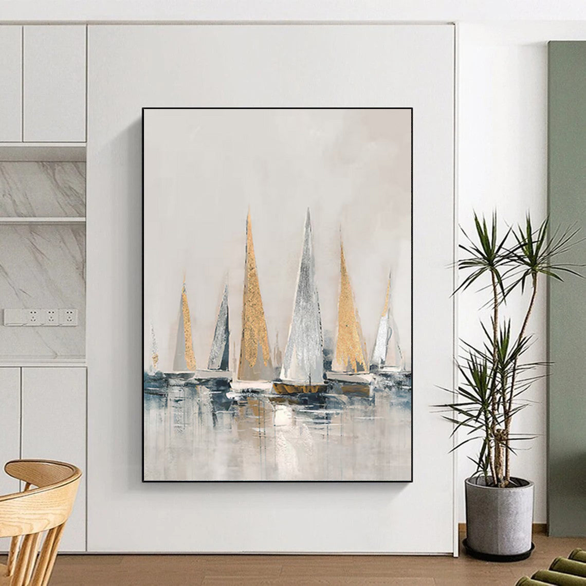 Large - Sized Graceful Hand - Painted Textured Abstract Painting on Canvas for Dining Room & Hotel DKH1416