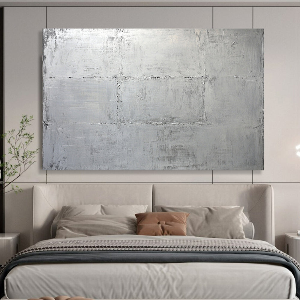 “Minimalist Silver Grid” - Subtle grays, textured grid, Minimalist Textural Painting On Canvas HB0575