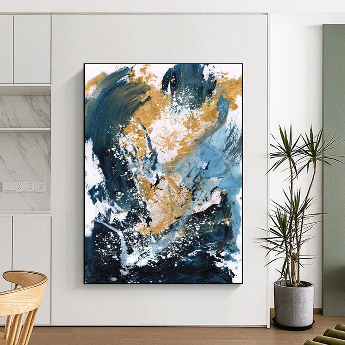 Custom Hand-Painted Abstract Paintings: Big Sizes & Textured Details for Living Room & Hallway DTP234