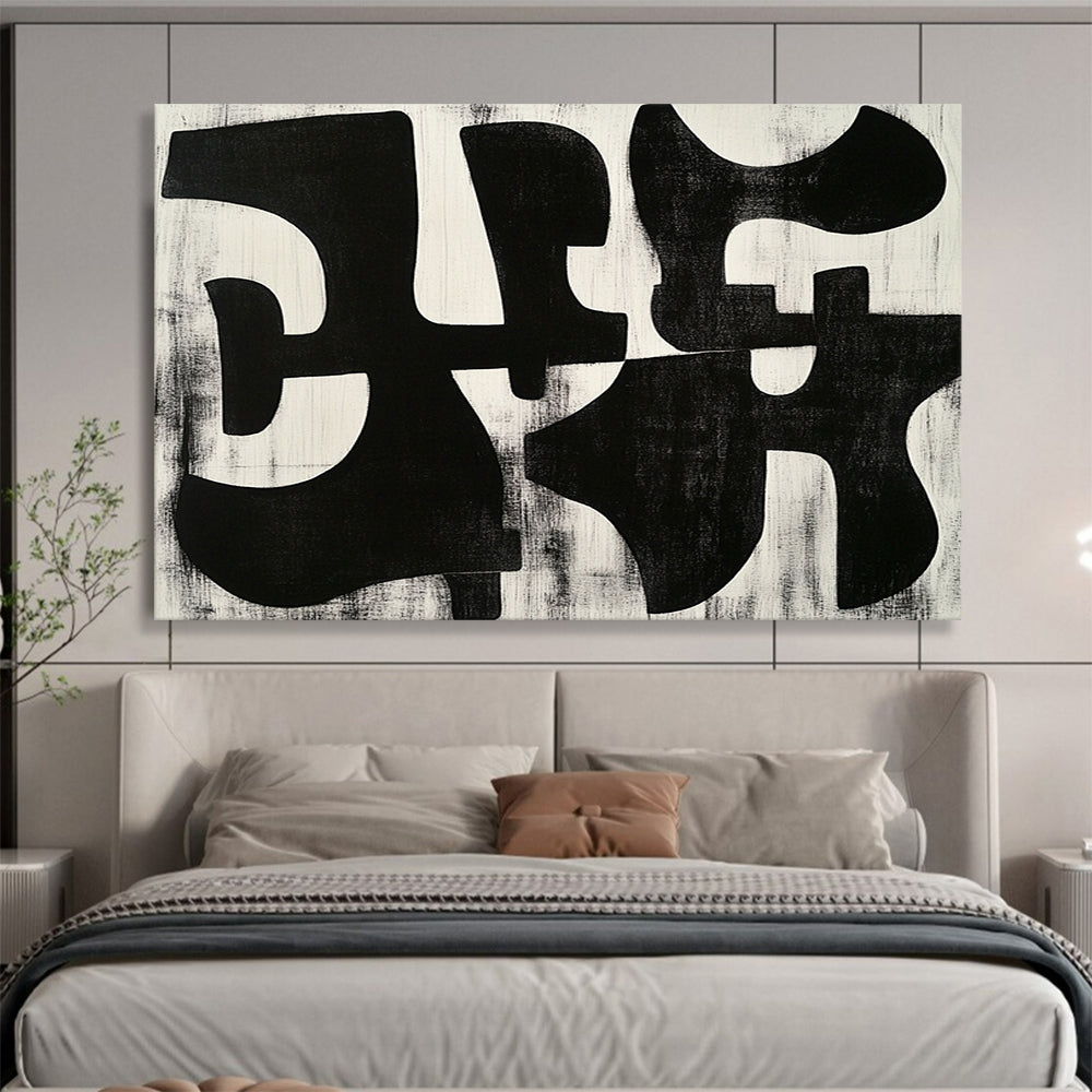 Black and White Abstract Shapes - Modern Geometric Painting On Canvas HB0458