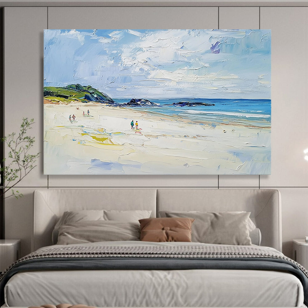 “Vibrant Beach Scene” - Blue, Green, White, Impasto Beach Painting On Canvas HB1009