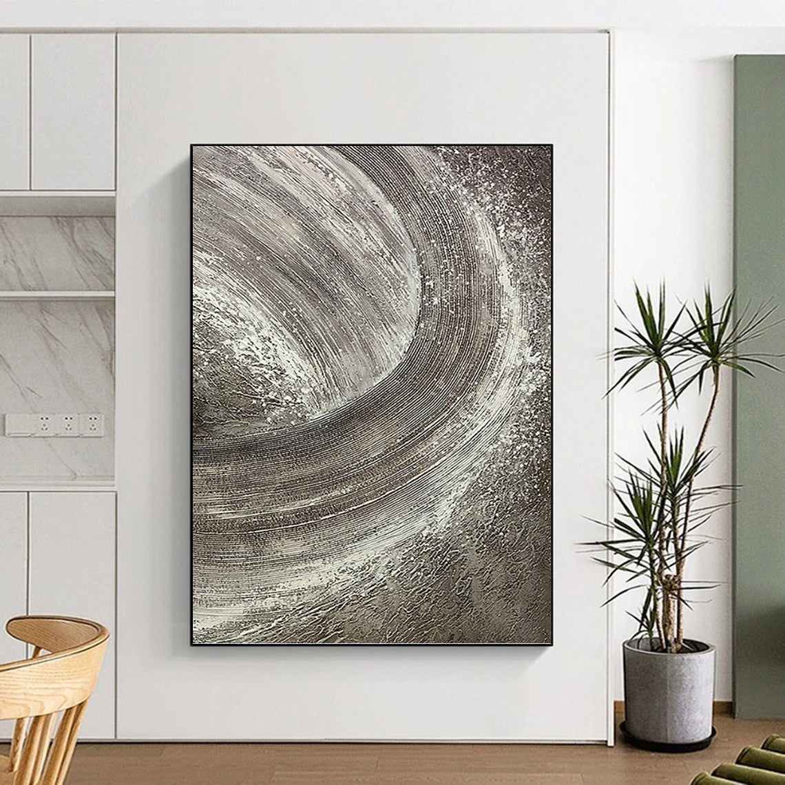 Grandiose - Extent Vertical Hand - Painted Textured Custom Abstract Crescendo, for Office and Bedroom DKH1542