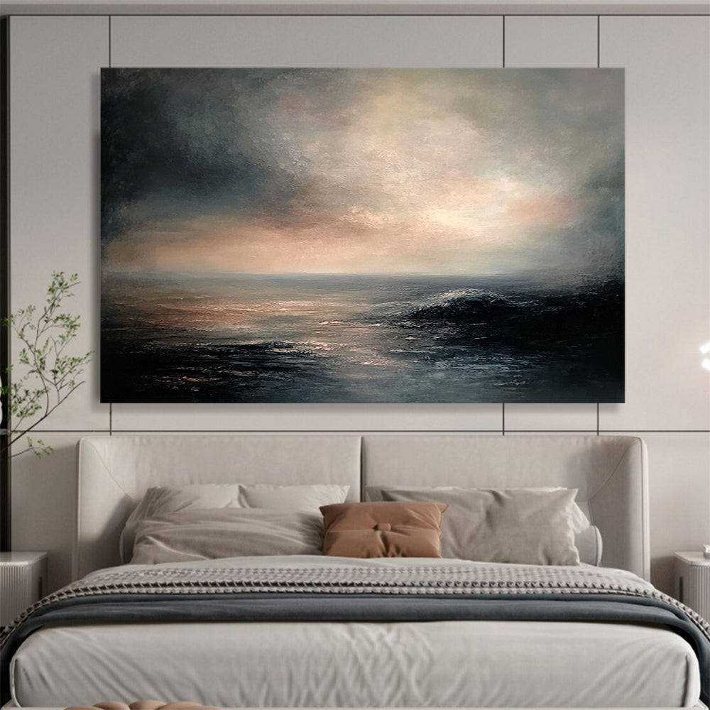 “Moody Dusk over the Ocean” - Greys, Pinks, Blues, Dramatic Sea - Scape - Romantic Oil Painting HB1561