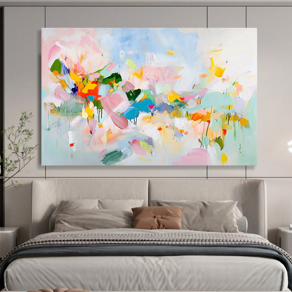 “Soft Colorful Abstract Blooms” - Pink, Blue, Yellow, Abstract Flowers - Impressionist Acrylic Painting HB1494