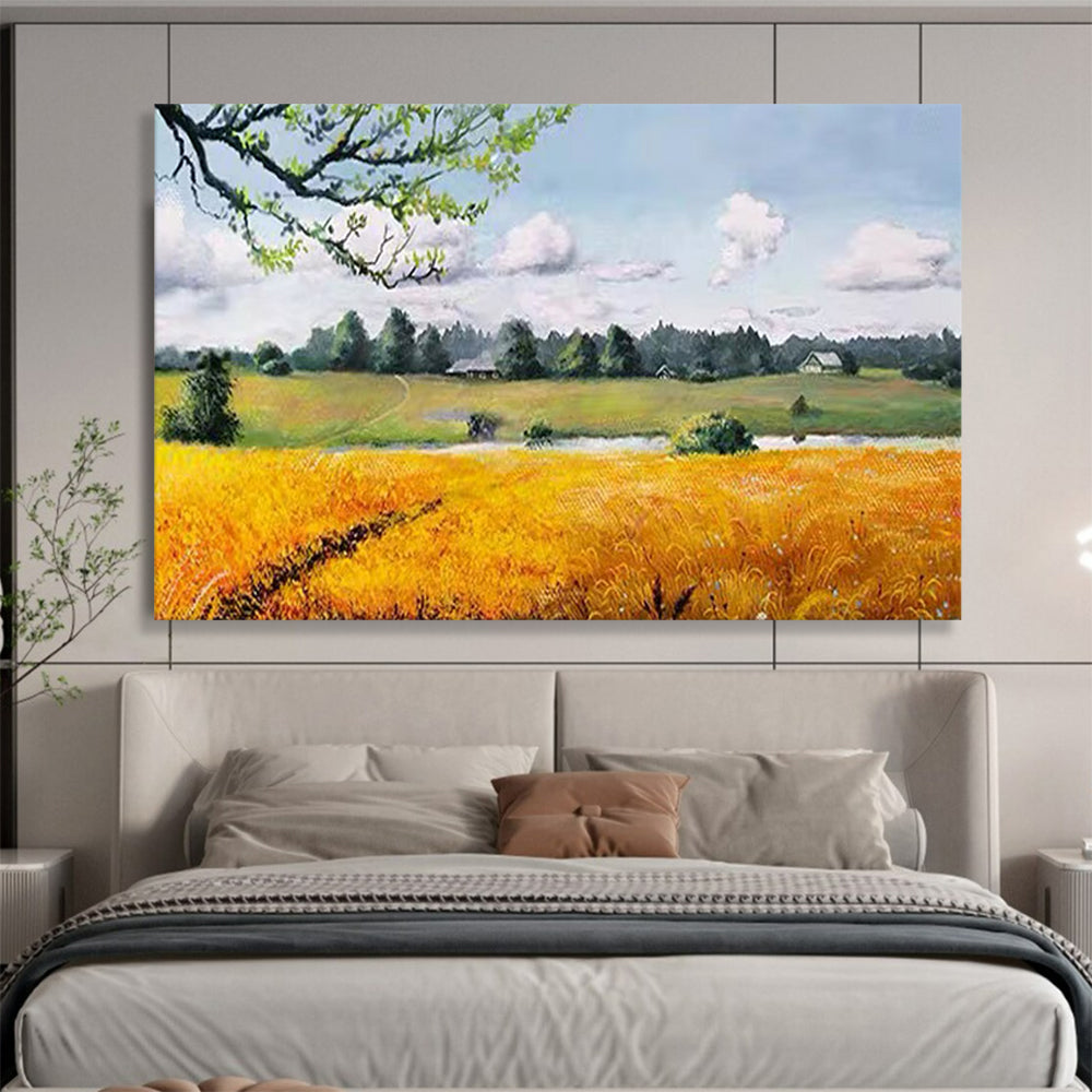 Golden Field Landscape - Rustic Living Room or Office Art DLZ208