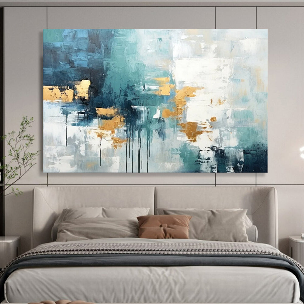Teal & Gold Abstract Flow - Modern Bedroom Serenity DLZ073