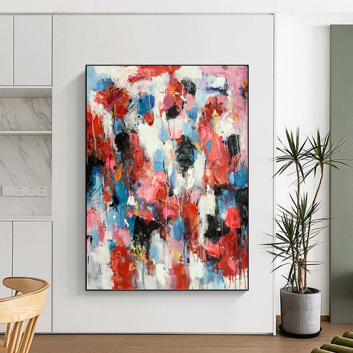 Elevated Vertical Hand - Painted Custom Abstract Treasure (with Floral Textures) for Bedroom and Dining Room DKH1585