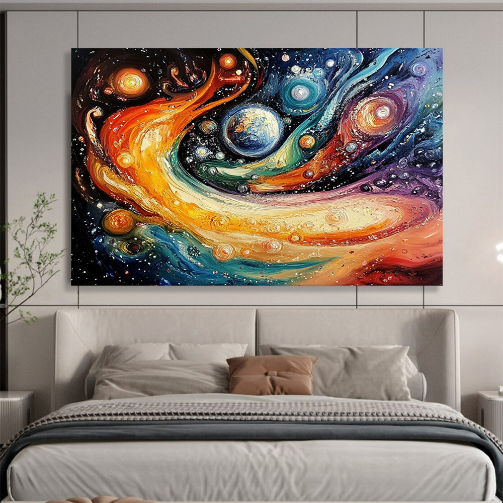 “Cosmic Color Swirl” - Multicolor, Planets, Cosmic Swirl Painting On Canvas HB0740