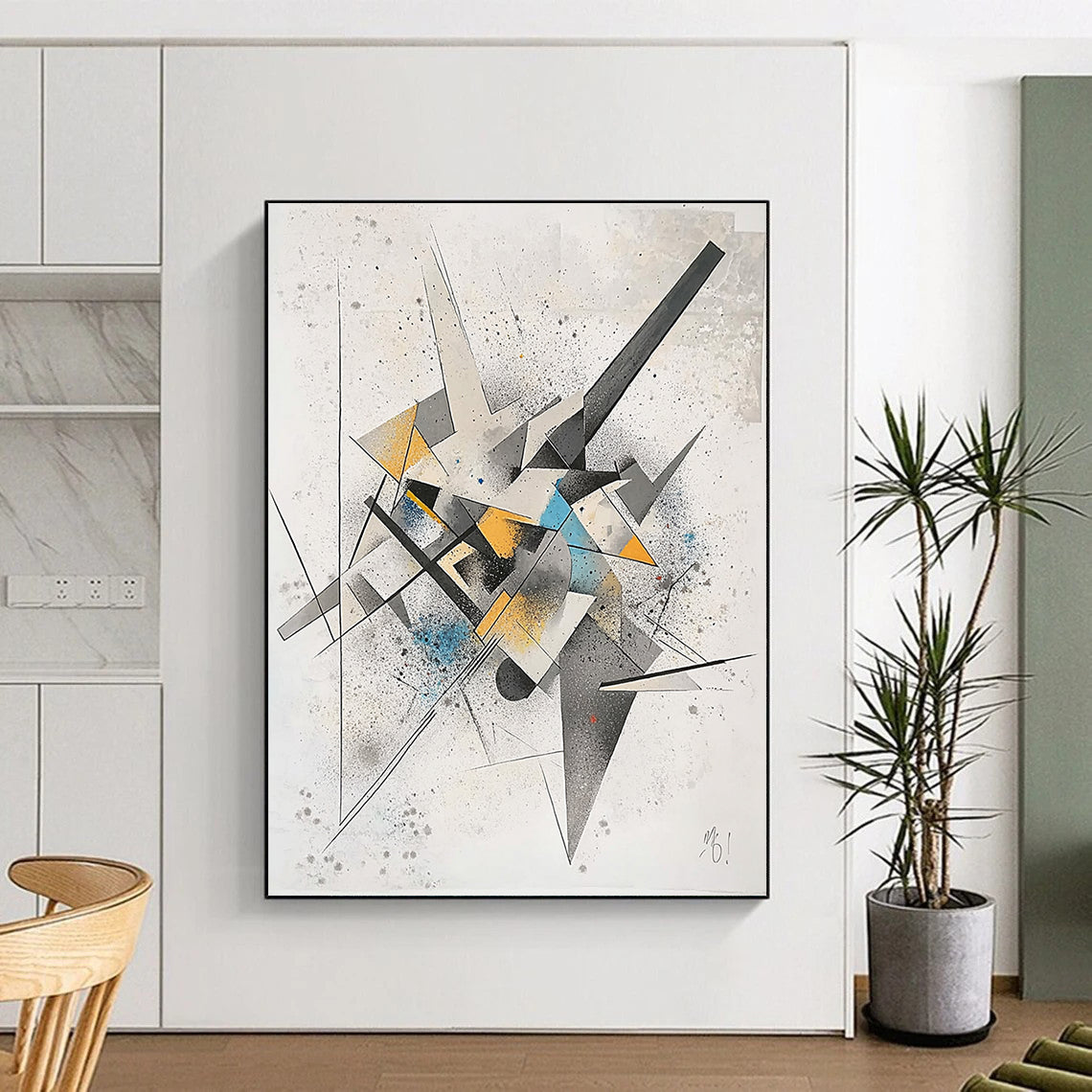 Multicolor Geometric Shapes "Vibrant Construction" Painting On Canvas HB316
