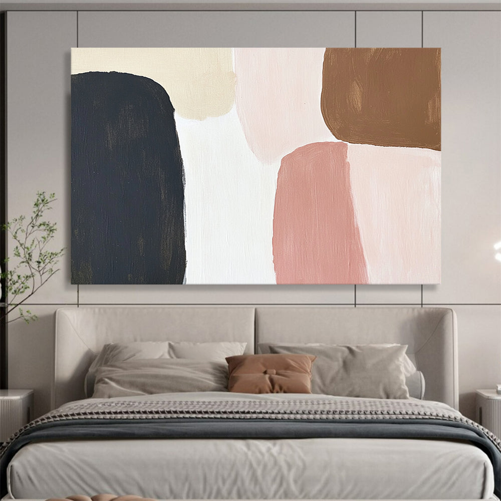 “Soft Geometric Shapes” - Black, Beige, Pink, Brown - Minimalist Geometric Forms - Acrylic Painting HB1311