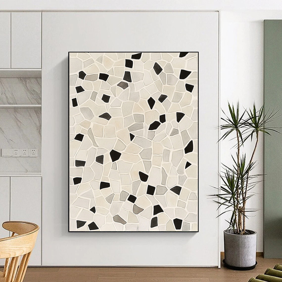 Beige, Gray & Black Mosaic - “Neutral Patchwork Harmony” Painting On Canvas HB203