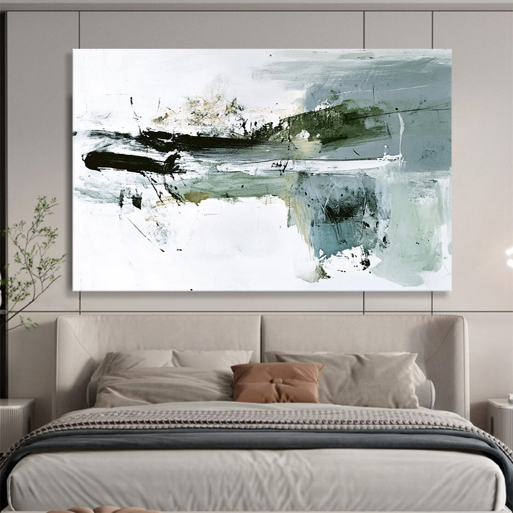 “Abstract Black and White” - Black, White, Gray, Dynamic Brushstrokes Painting On Canvas HB0944