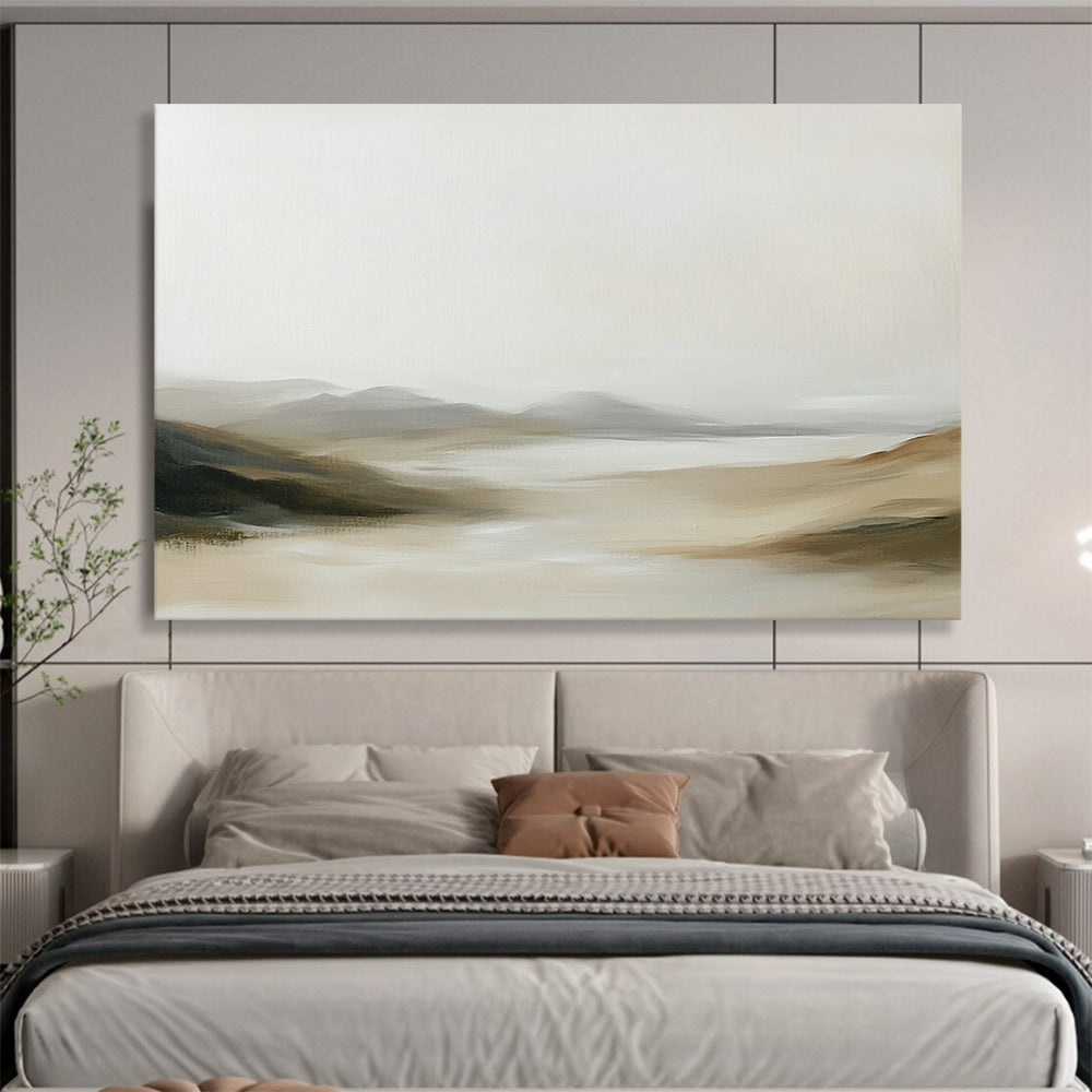“Muted Tonal Landscape” - Beige, Gray, Brown, Softly Blended Natural Scene - Acrylic Painting HB1656