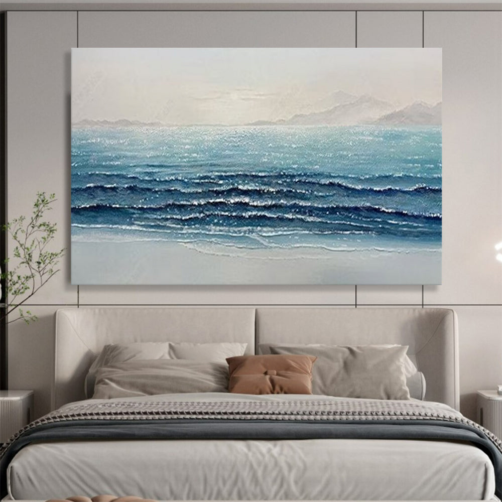Sparkling Sea Wave Oil Painting - Coastal Bedroom or Office Art DLZ185