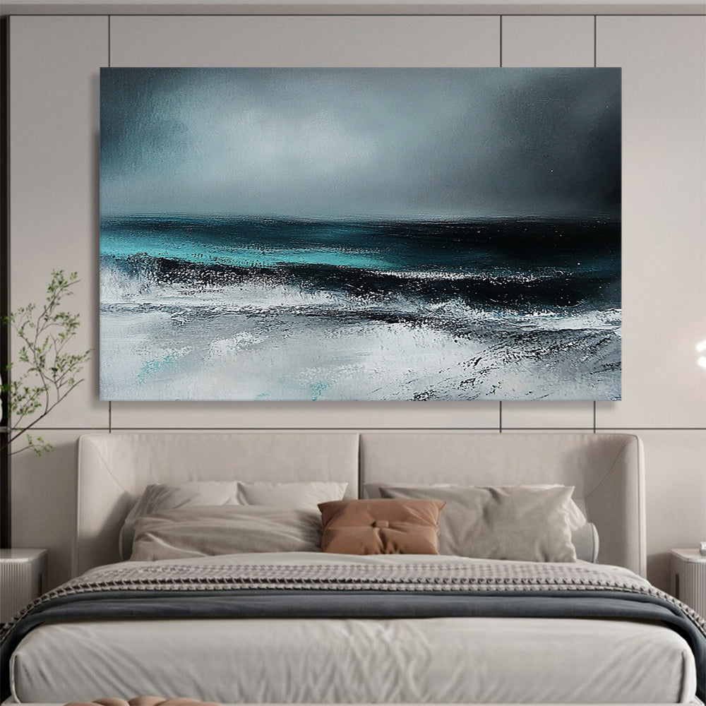 “Dark Sea Storm” - Gray, Blue, Black, White - Stormy Sea Abstract - Acrylic Painting HB1305