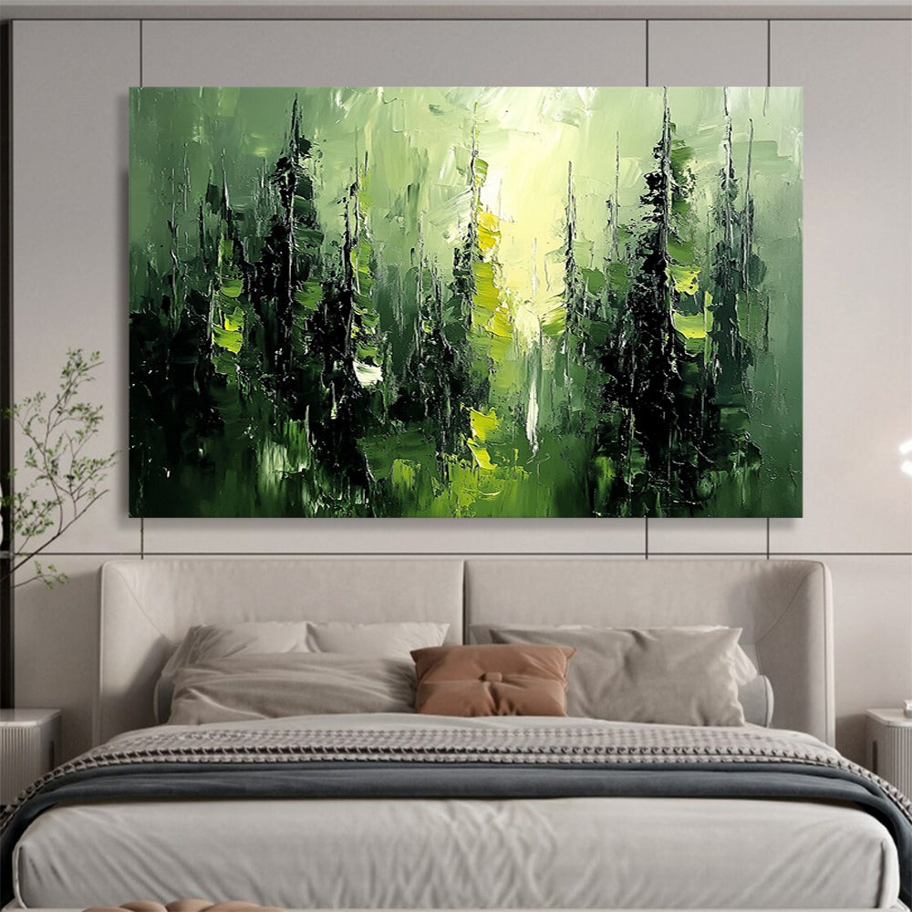 “Green Forest Impasto” - Green, Black, Abstract Trees - Textured Oil Painting HB1486