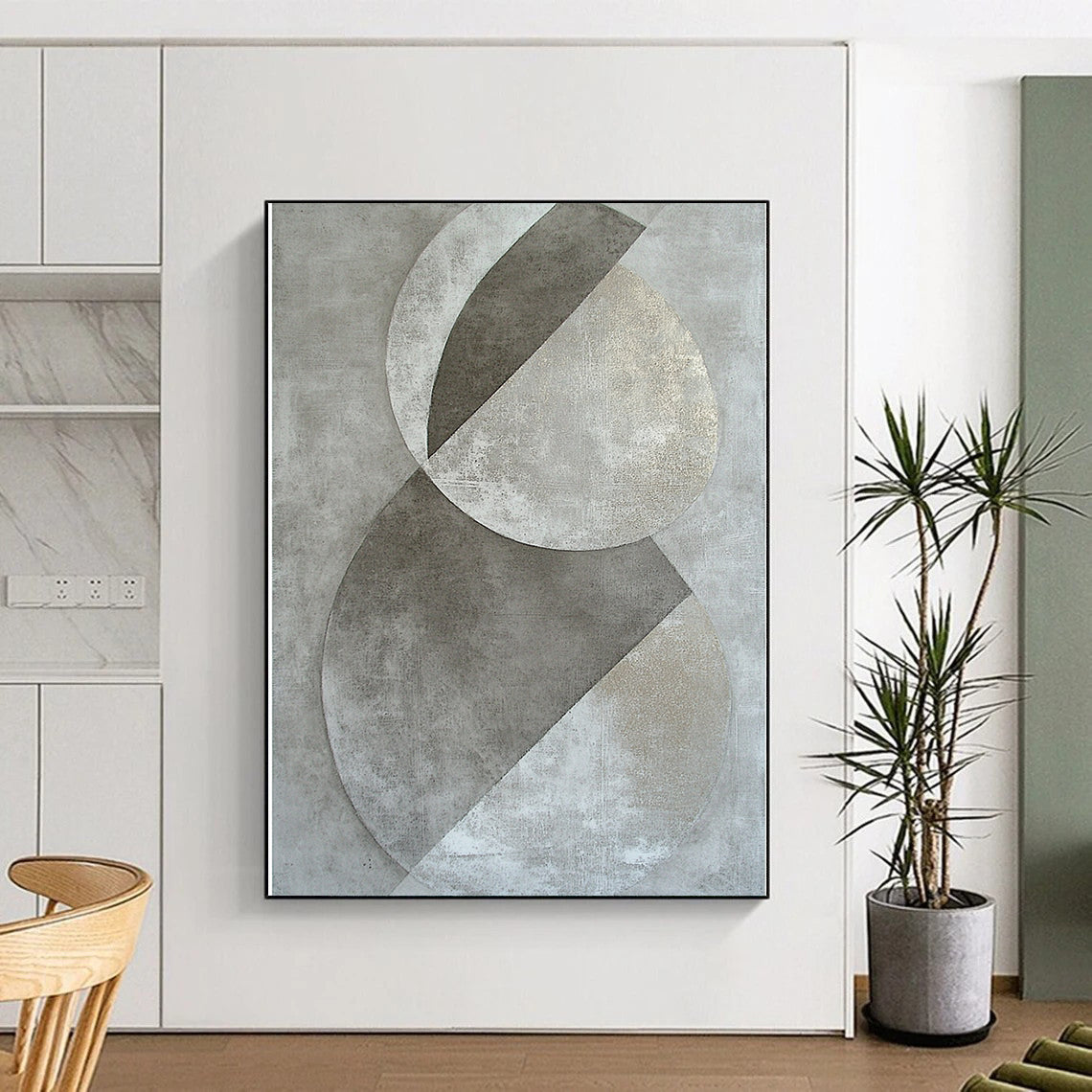 Gray and Silver Geometric Circles "Subtle Geometry" Painting On Canvas HB401