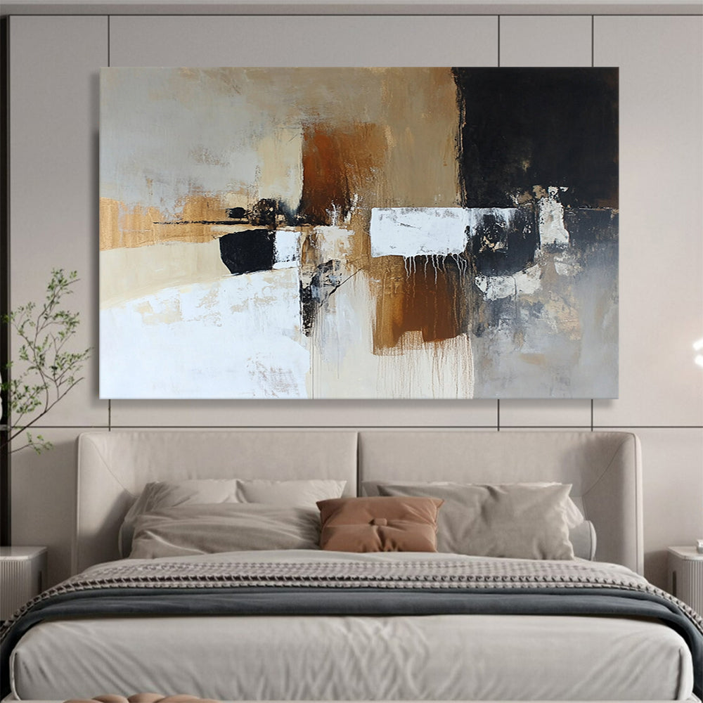 “Earthy Tones Abstraction” - Brown, Beige, Black, Textured Shapes - Abstract Oil Painting HB1526