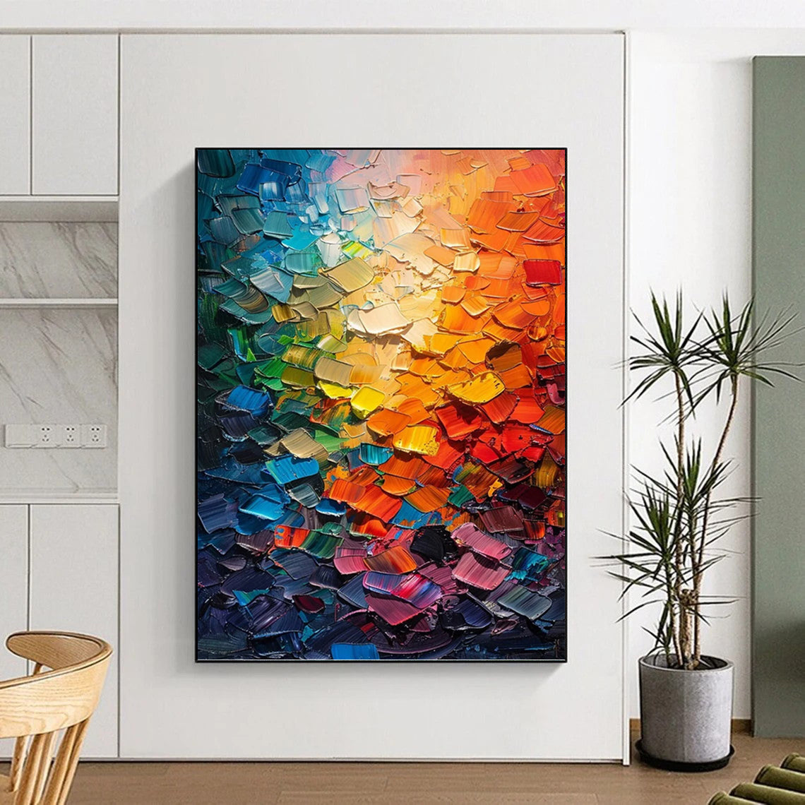 Tall - Standing Vertical Hand - Painted Custom Abstract Canvas (with Three - Dimensional Textures) for Office and Entryway DKH1555
