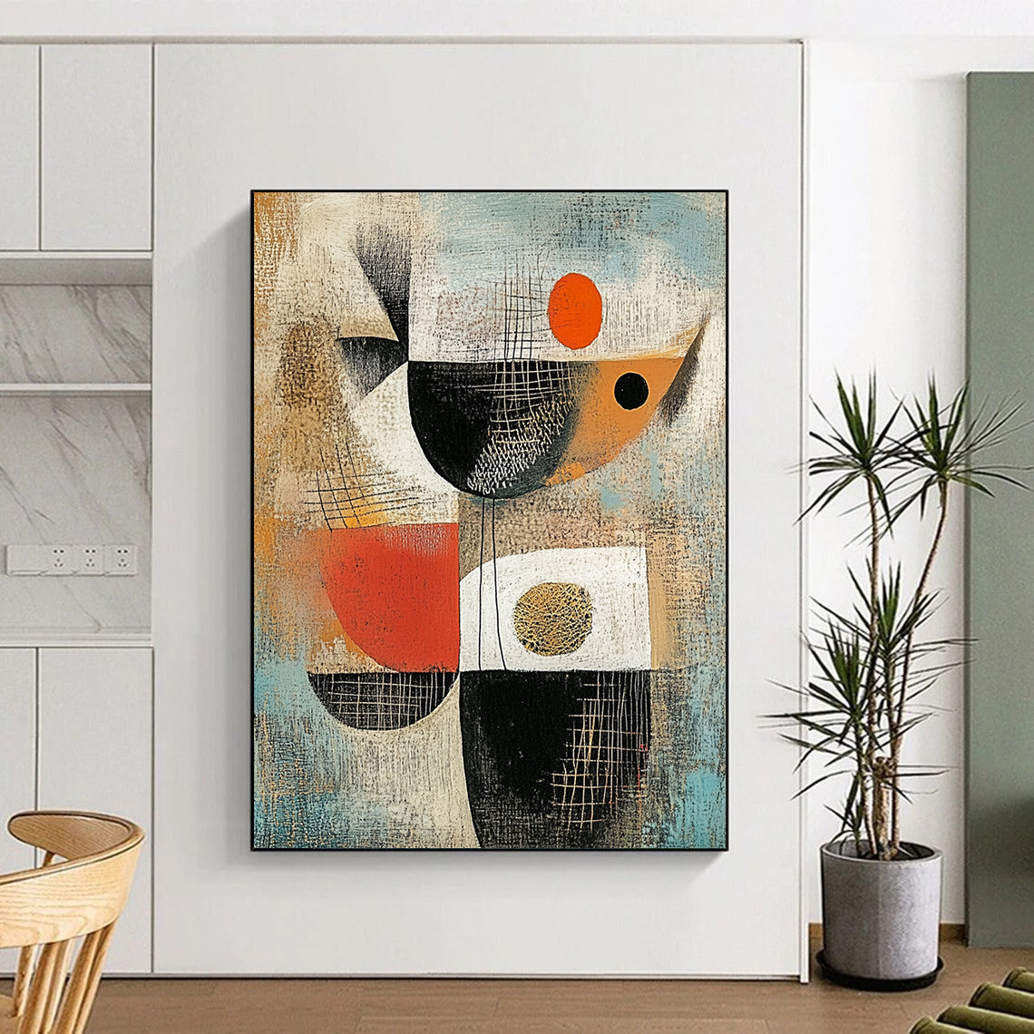 Abstract Geometric Shapes in Earth Tones - “Warm Geometric Tapestry” Painting On Canvas HB209