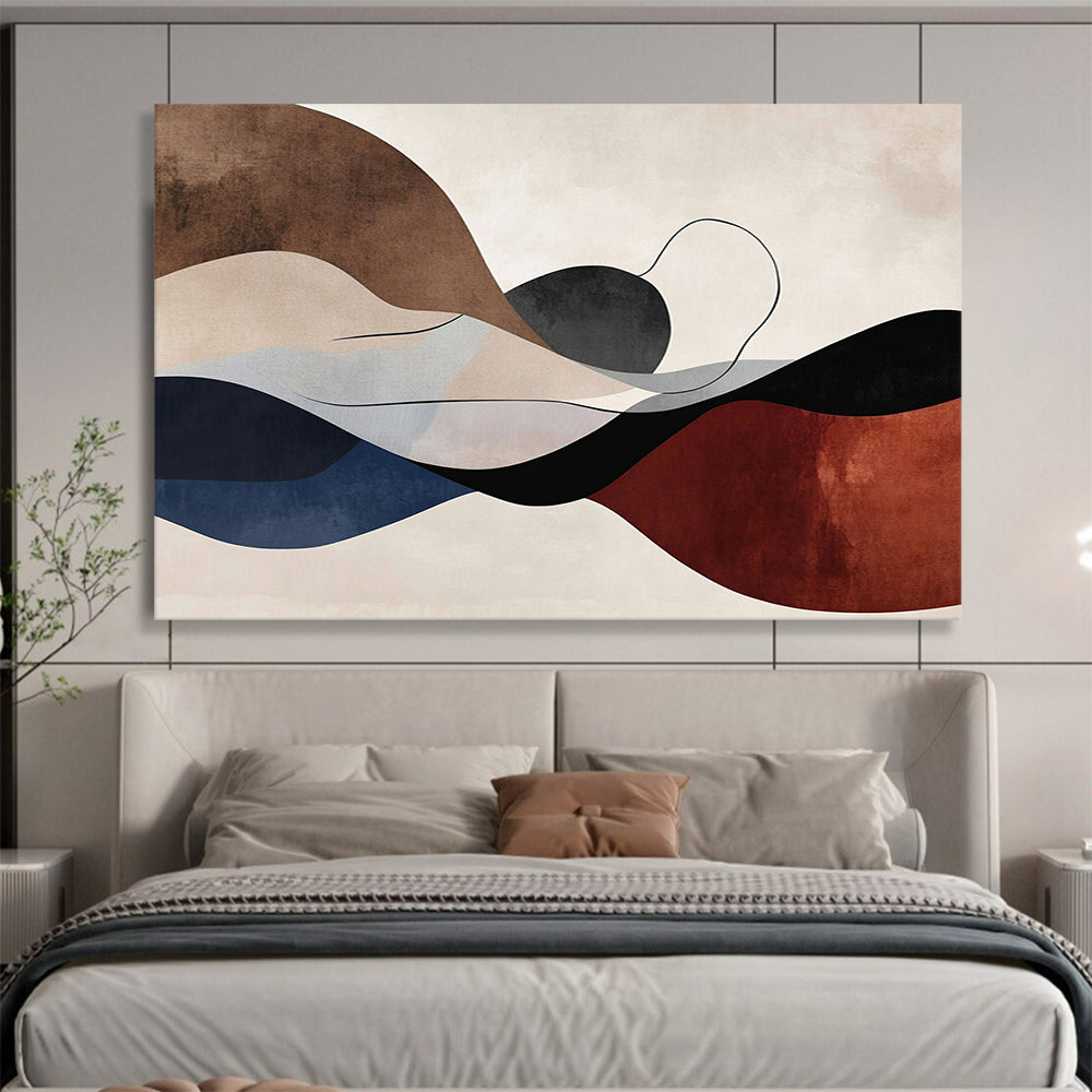 “Colorful Wavy Shapes” - Brown, Beige, Blue, Red with Curved Forms - Abstract Acrylic HB1362