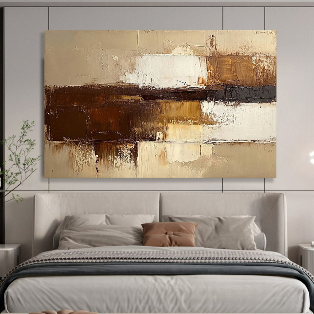 “Earthy Layers” - Brown, Beige, White, Textured Abstract Blocks Painting On Canvas HB1039
