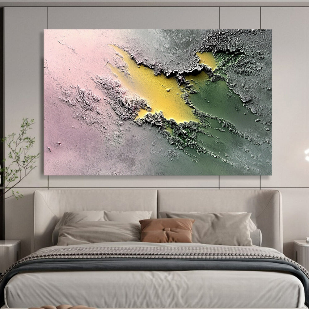 “Colorful Textured Terrain” - Pink, Yellow, Green, Textured Abstract Painting On Canvas HB0780