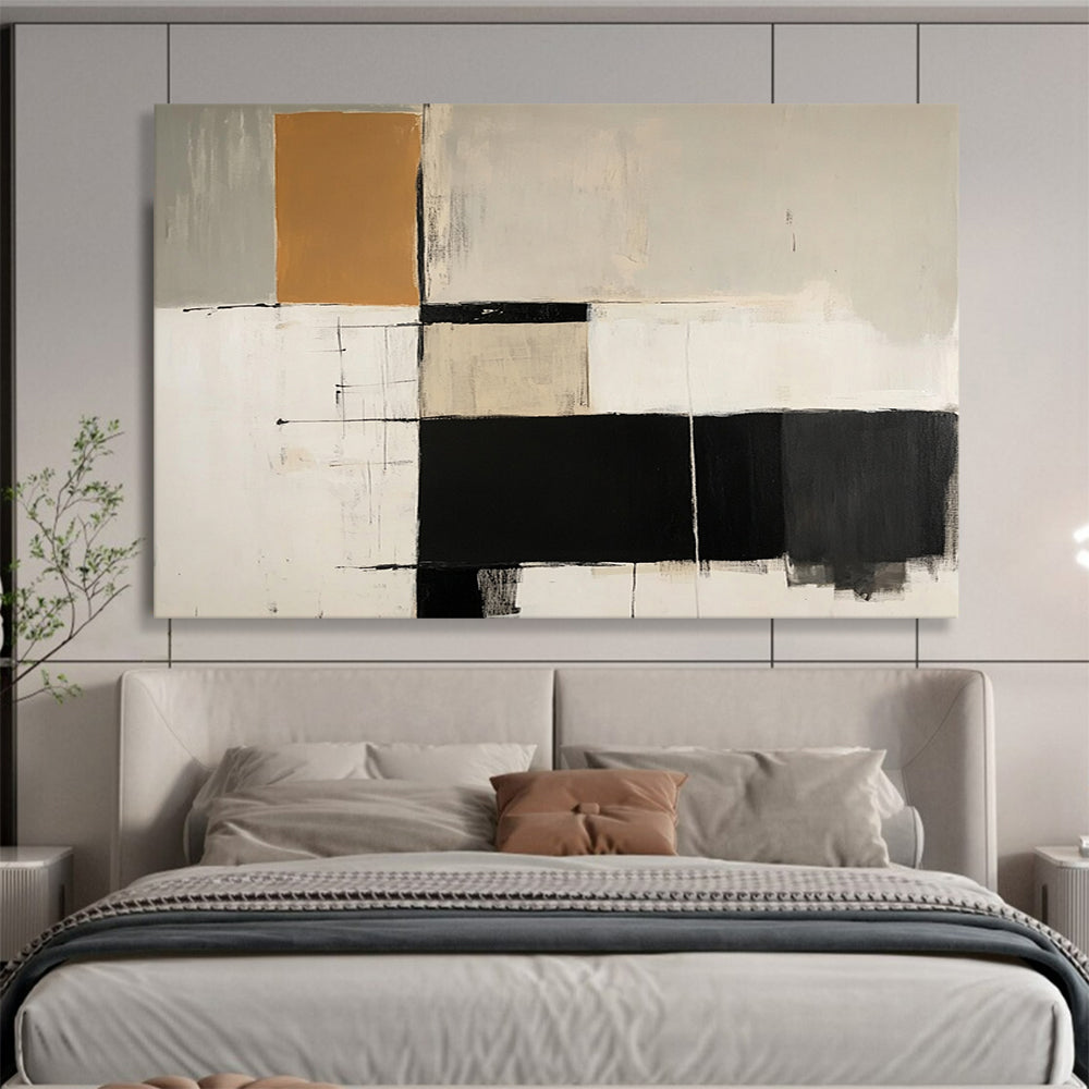 “Neutral Grid Abstract” - Black, White, Brown, Grid - Like Shapes - Modernist Acrylic Painting HB1518