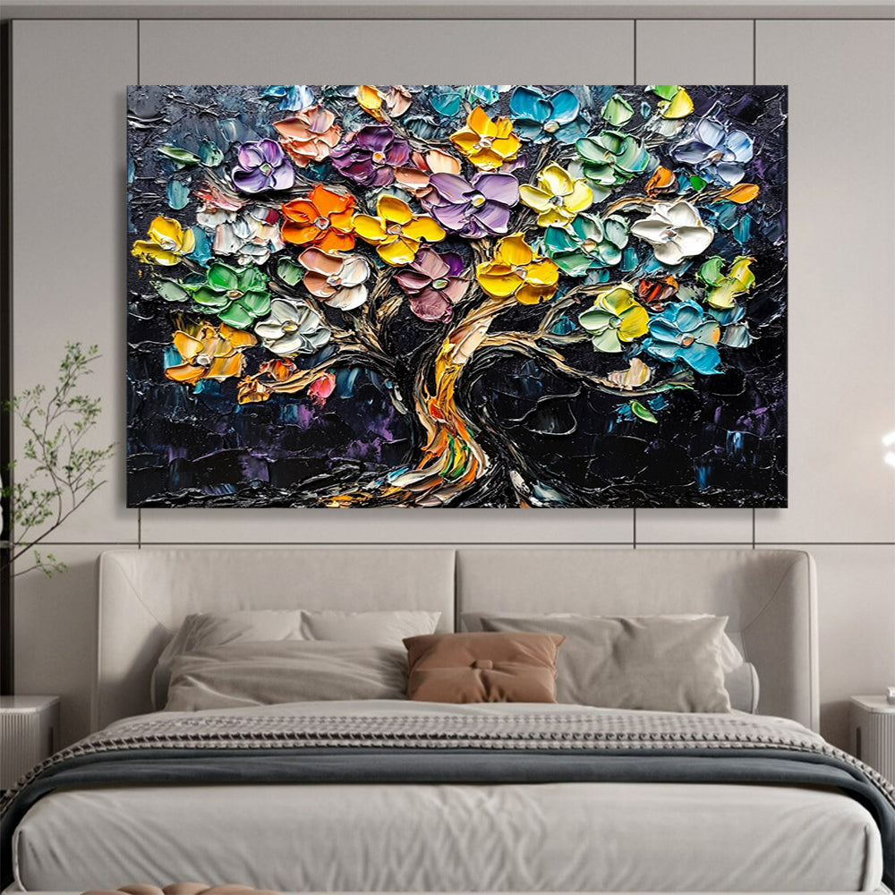 “Colorful Flower Tree” - Colorful, Textured, Flower Tree Painting On Canvas HB0751