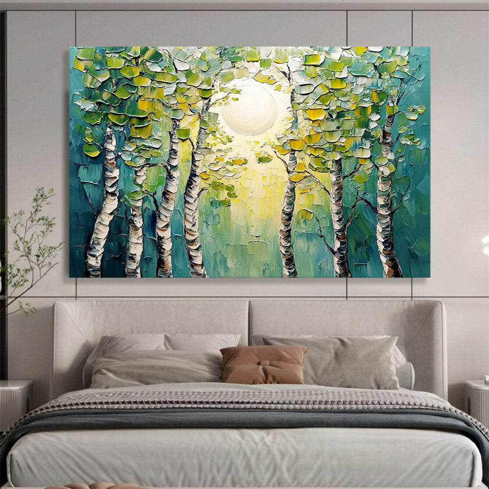 “Textured Forest Sunrise” - Green, Yellow, Blue, Textured Forest & Sun HB1133