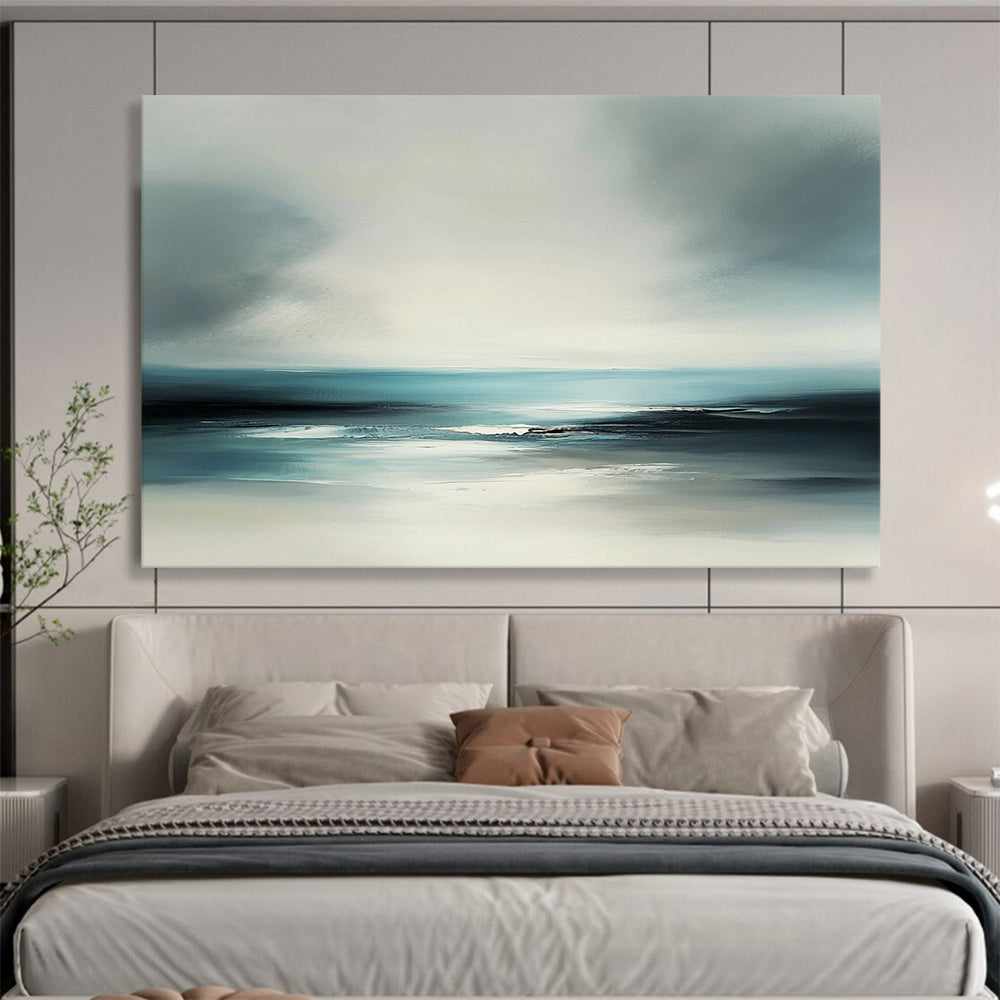“Minimalist Sea Horizon” - Gray, Blue, White - Softly Blended Sea and Sky - Acrylic Painting HB1308
